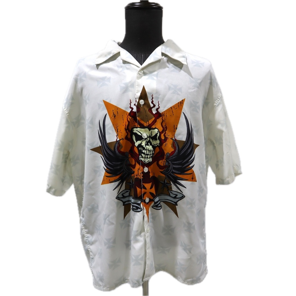 City Impact Graphic Shirt Button Up Mens XL White Short Sleeve Y2k VTG